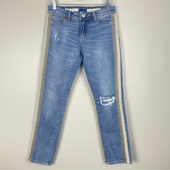 Pilcro and the Letterpress Slim Boyfriend Jeans Womens 25 Side Stripe Distressed - Picture 2 of 7